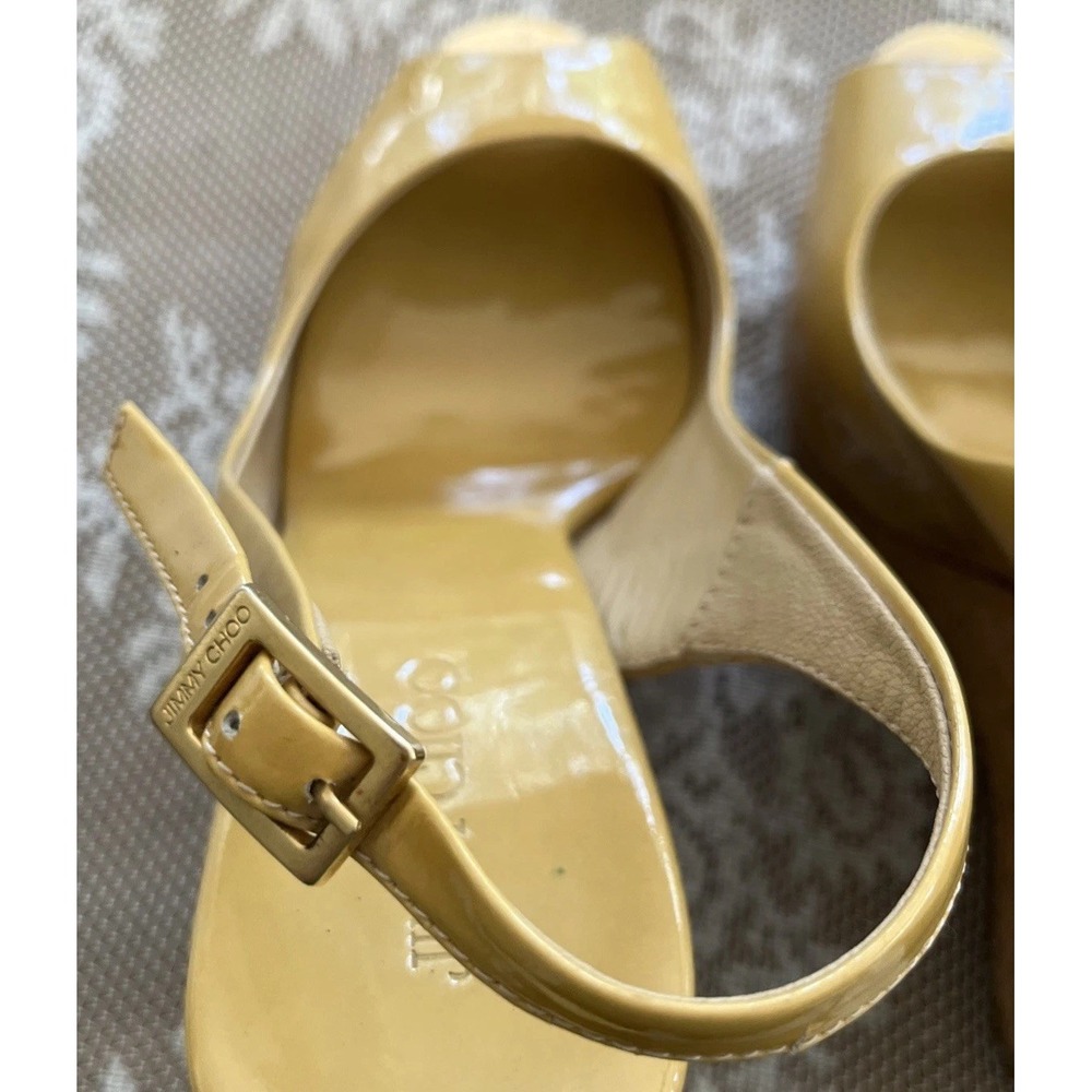 Jimmy Choo Praise Cork Patent Leather Yellow Platform Slingback Wedge S 38.5 - Picture 11 of 14